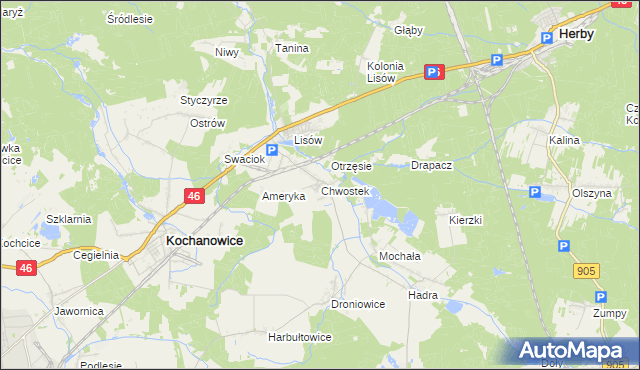 mapa Chwostek, Chwostek na mapie Targeo