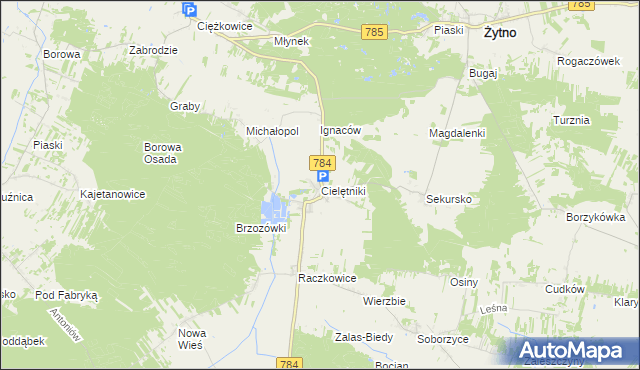 mapa Cielętniki gmina Dąbrowa Zielona, Cielętniki gmina Dąbrowa Zielona na mapie Targeo