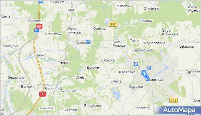 mapa Dąbrowa gmina Siennica, Dąbrowa gmina Siennica na mapie Targeo