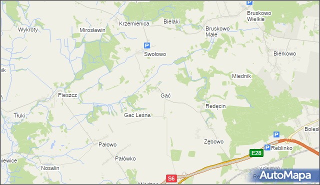 mapa Gać gmina Słupsk, Gać gmina Słupsk na mapie Targeo