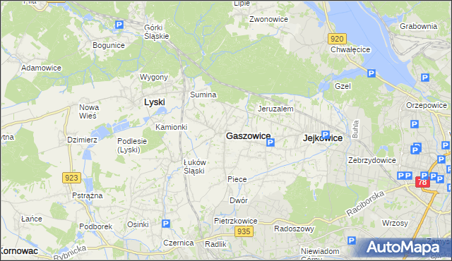 mapa Gaszowice powiat rybnicki, Gaszowice powiat rybnicki na mapie Targeo