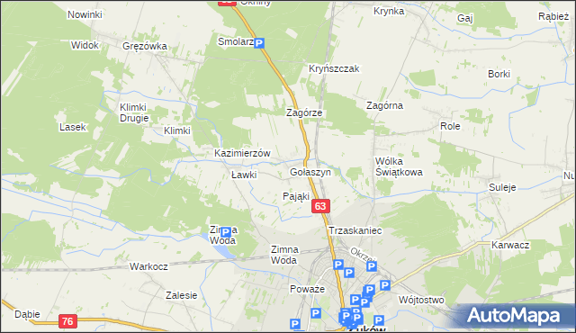 mapa Gołaszyn gmina Łuków, Gołaszyn gmina Łuków na mapie Targeo
