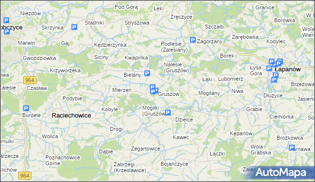 mapa Gruszów gmina Raciechowice, Gruszów gmina Raciechowice na mapie Targeo