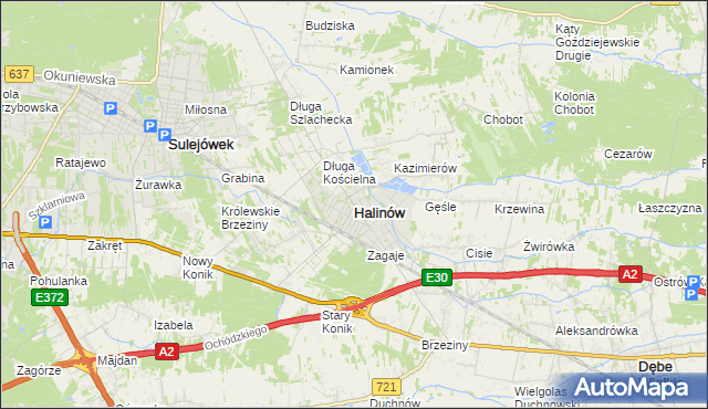 mapa Halinów powiat miński, Halinów powiat miński na mapie Targeo