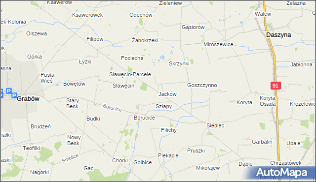 mapa Jacków gmina Daszyna, Jacków gmina Daszyna na mapie Targeo