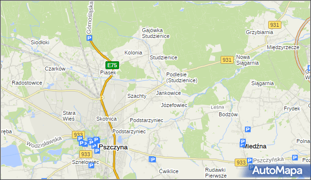 mapa Jankowice gmina Pszczyna, Jankowice gmina Pszczyna na mapie Targeo