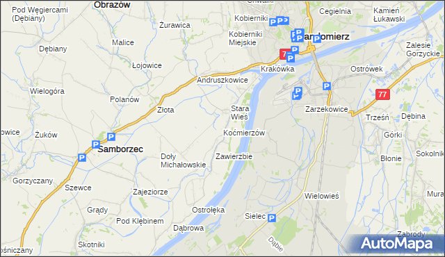 mapa Koćmierzów, Koćmierzów na mapie Targeo