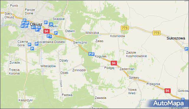 mapa Kogutek gmina Olkusz, Kogutek gmina Olkusz na mapie Targeo