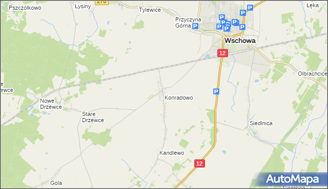 mapa Konradowo gmina Wschowa, Konradowo gmina Wschowa na mapie Targeo