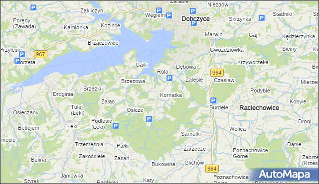 mapa Kornatka gmina Dobczyce, Kornatka gmina Dobczyce na mapie Targeo