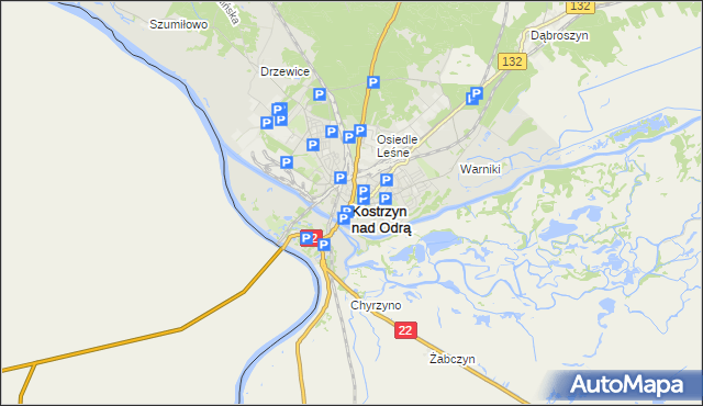 mapa Kostrzyn nad Odrą, Kostrzyn nad Odrą na mapie Targeo