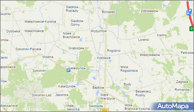 mapa Kotowice gmina Zgierz, Kotowice gmina Zgierz na mapie Targeo