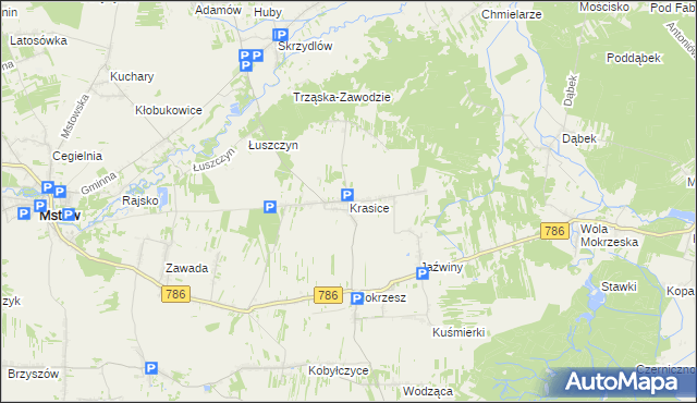 mapa Krasice gmina Mstów, Krasice gmina Mstów na mapie Targeo