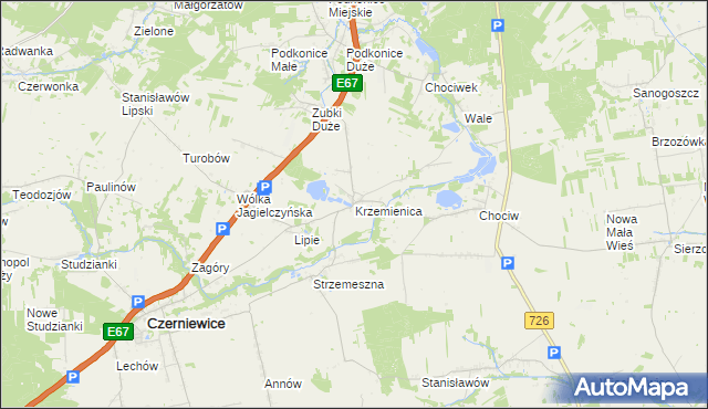 mapa Krzemienica gmina Czerniewice, Krzemienica gmina Czerniewice na mapie Targeo