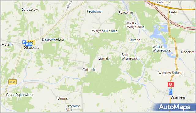 mapa Lipniak gmina Wiśniew, Lipniak gmina Wiśniew na mapie Targeo