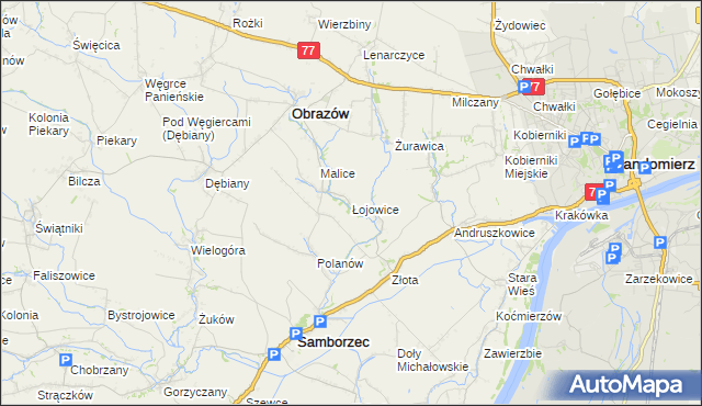 mapa Łojowice gmina Samborzec, Łojowice gmina Samborzec na mapie Targeo