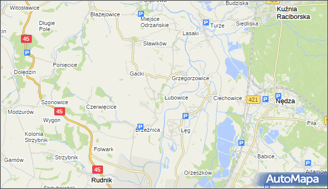 mapa Łubowice gmina Rudnik, Łubowice gmina Rudnik na mapie Targeo