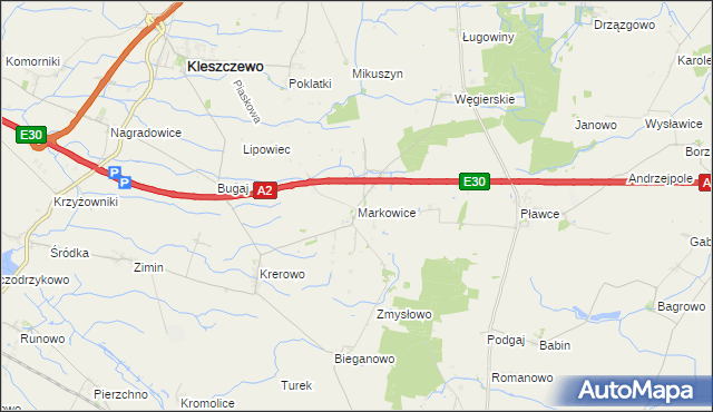 mapa Markowice gmina Kleszczewo, Markowice gmina Kleszczewo na mapie Targeo
