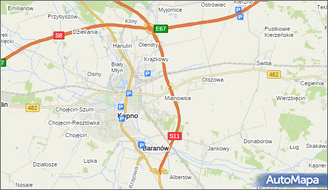 mapa Mianowice gmina Kępno, Mianowice gmina Kępno na mapie Targeo