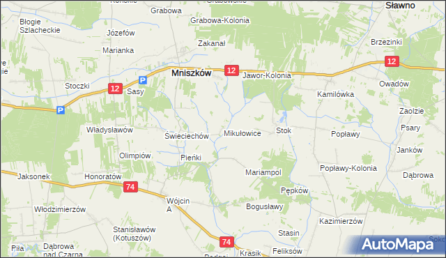 mapa Mikułowice gmina Mniszków, Mikułowice gmina Mniszków na mapie Targeo