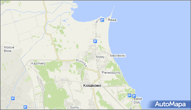 mapa Mosty gmina Kosakowo, Mosty gmina Kosakowo na mapie Targeo