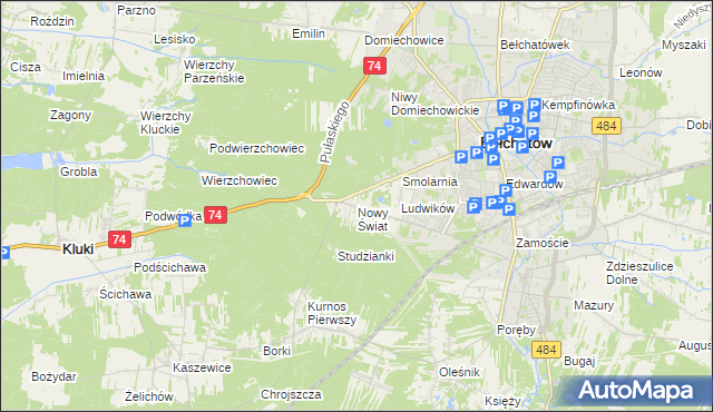 mapa Nowy Świat gmina Bełchatów, Nowy Świat gmina Bełchatów na mapie Targeo