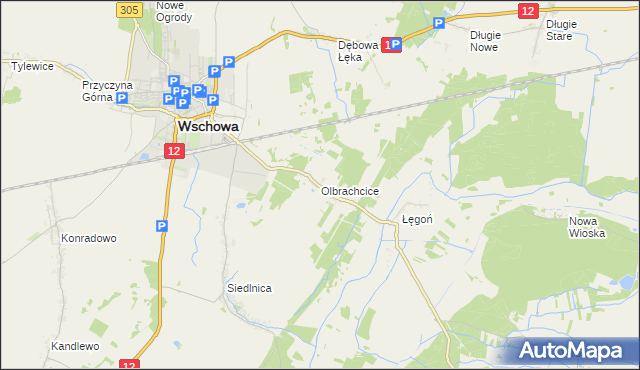 mapa Olbrachcice gmina Wschowa, Olbrachcice gmina Wschowa na mapie Targeo