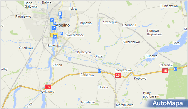 mapa Olsza gmina Mogilno, Olsza gmina Mogilno na mapie Targeo