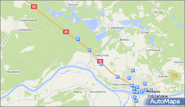 mapa Osiecznica gmina Krosno Odrzańskie, Osiecznica gmina Krosno Odrzańskie na mapie Targeo