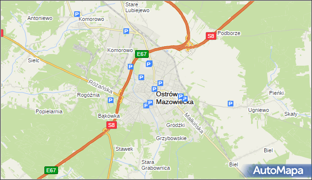 mapa Ostrów Mazowiecka, Ostrów Mazowiecka na mapie Targeo