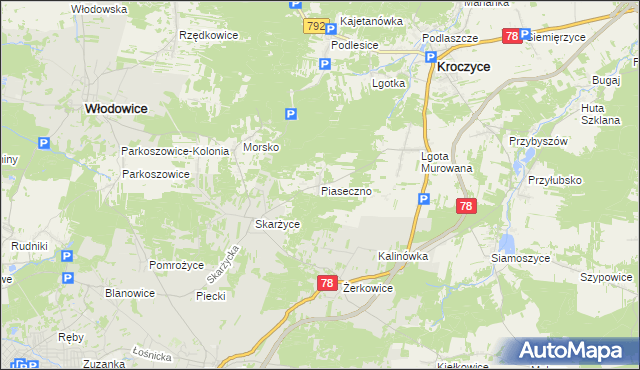 mapa Piaseczno gmina Kroczyce, Piaseczno gmina Kroczyce na mapie Targeo