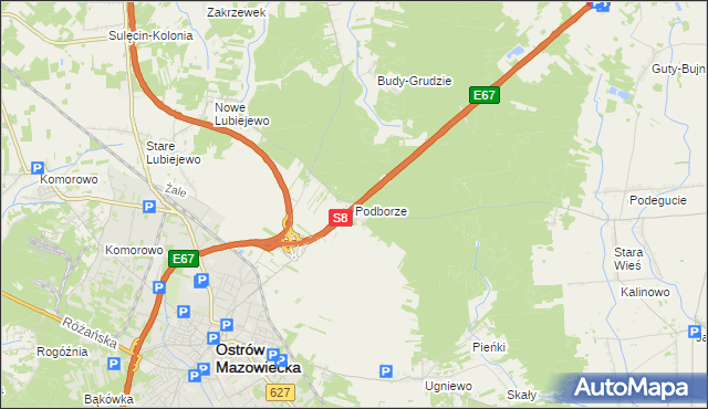 mapa Podborze gmina Ostrów Mazowiecka, Podborze gmina Ostrów Mazowiecka na mapie Targeo