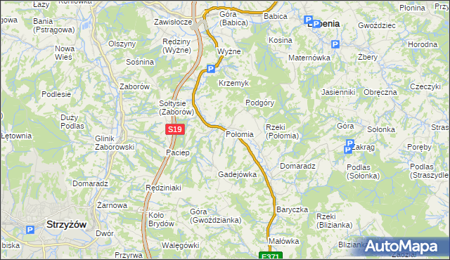 mapa Połomia gmina Niebylec, Połomia gmina Niebylec na mapie Targeo