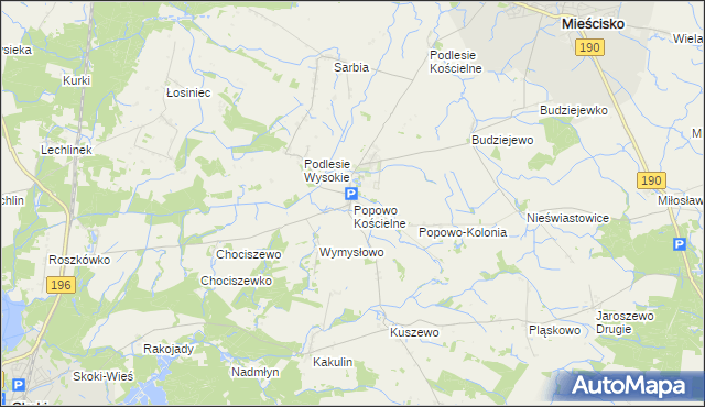 mapa Popowo Kościelne gmina Mieścisko, Popowo Kościelne gmina Mieścisko na mapie Targeo