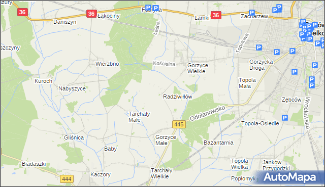 mapa Radziwiłłów gmina Ostrów Wielkopolski, Radziwiłłów gmina Ostrów Wielkopolski na mapie Targeo