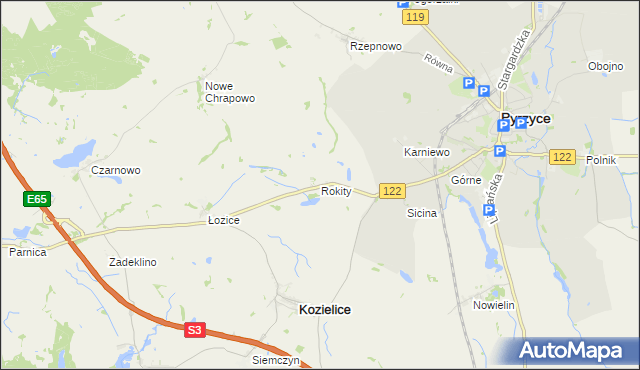 mapa Rokity gmina Kozielice, Rokity gmina Kozielice na mapie Targeo