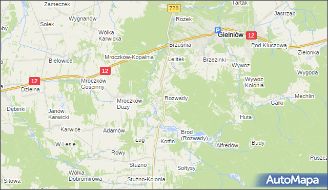 mapa Rozwady gmina Gielniów, Rozwady gmina Gielniów na mapie Targeo