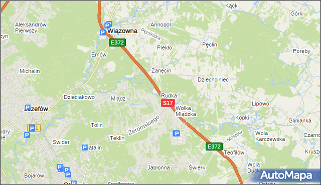 mapa Rudka gmina Wiązowna, Rudka gmina Wiązowna na mapie Targeo