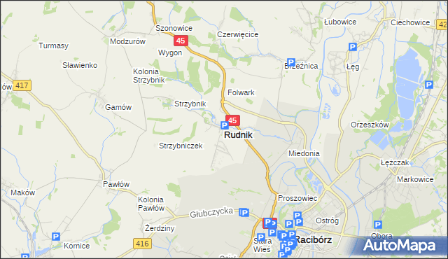 mapa Rudnik powiat raciborski, Rudnik powiat raciborski na mapie Targeo