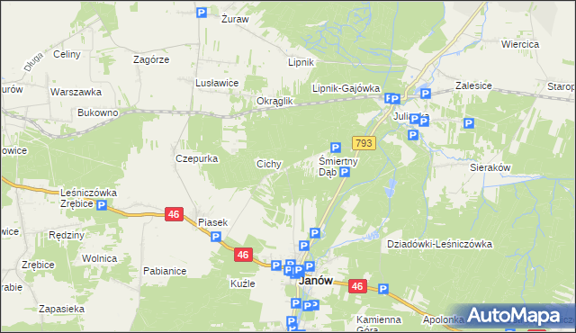 mapa Śmiertny Dąb-Leśniczówka, Śmiertny Dąb-Leśniczówka na mapie Targeo