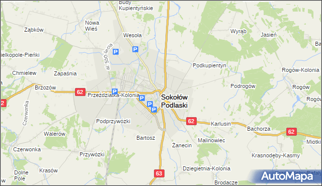mapa Sokołów Podlaski, Sokołów Podlaski na mapie Targeo