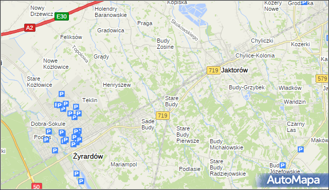 mapa Stare Budy gmina Jaktorów, Stare Budy gmina Jaktorów na mapie Targeo