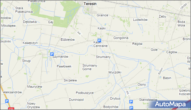 mapa Strumiany gmina Baranów, Strumiany gmina Baranów na mapie Targeo