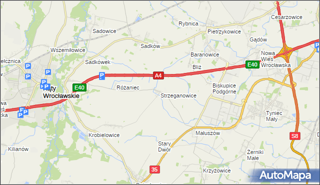 mapa Strzeganowice, Strzeganowice na mapie Targeo