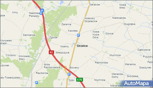mapa Strzelce powiat kutnowski, Strzelce powiat kutnowski na mapie Targeo