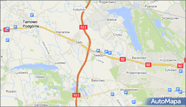 mapa Swadzim gmina Tarnowo Podgórne, Swadzim gmina Tarnowo Podgórne na mapie Targeo