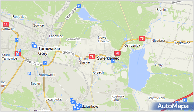 mapa Świerklaniec, Świerklaniec na mapie Targeo