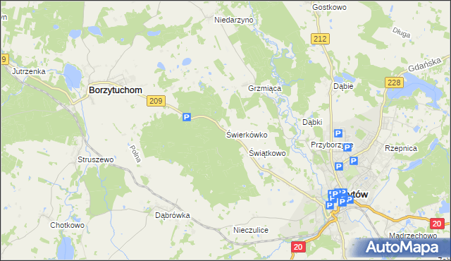 mapa Świerkówko gmina Bytów, Świerkówko gmina Bytów na mapie Targeo