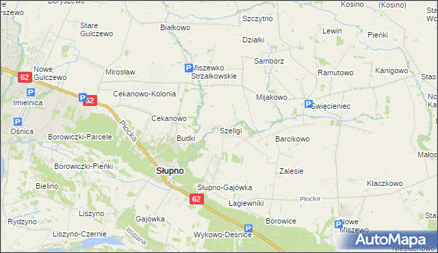 mapa Szeligi gmina Słupno, Szeligi gmina Słupno na mapie Targeo