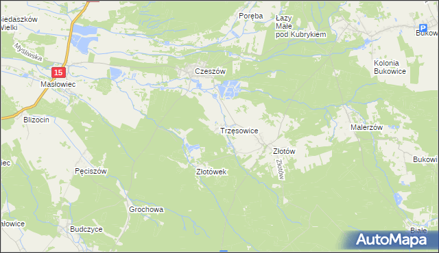 mapa Trzęsowice, Trzęsowice na mapie Targeo